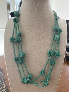 Handmade Beaded Multi-Strand Necklace in Teal